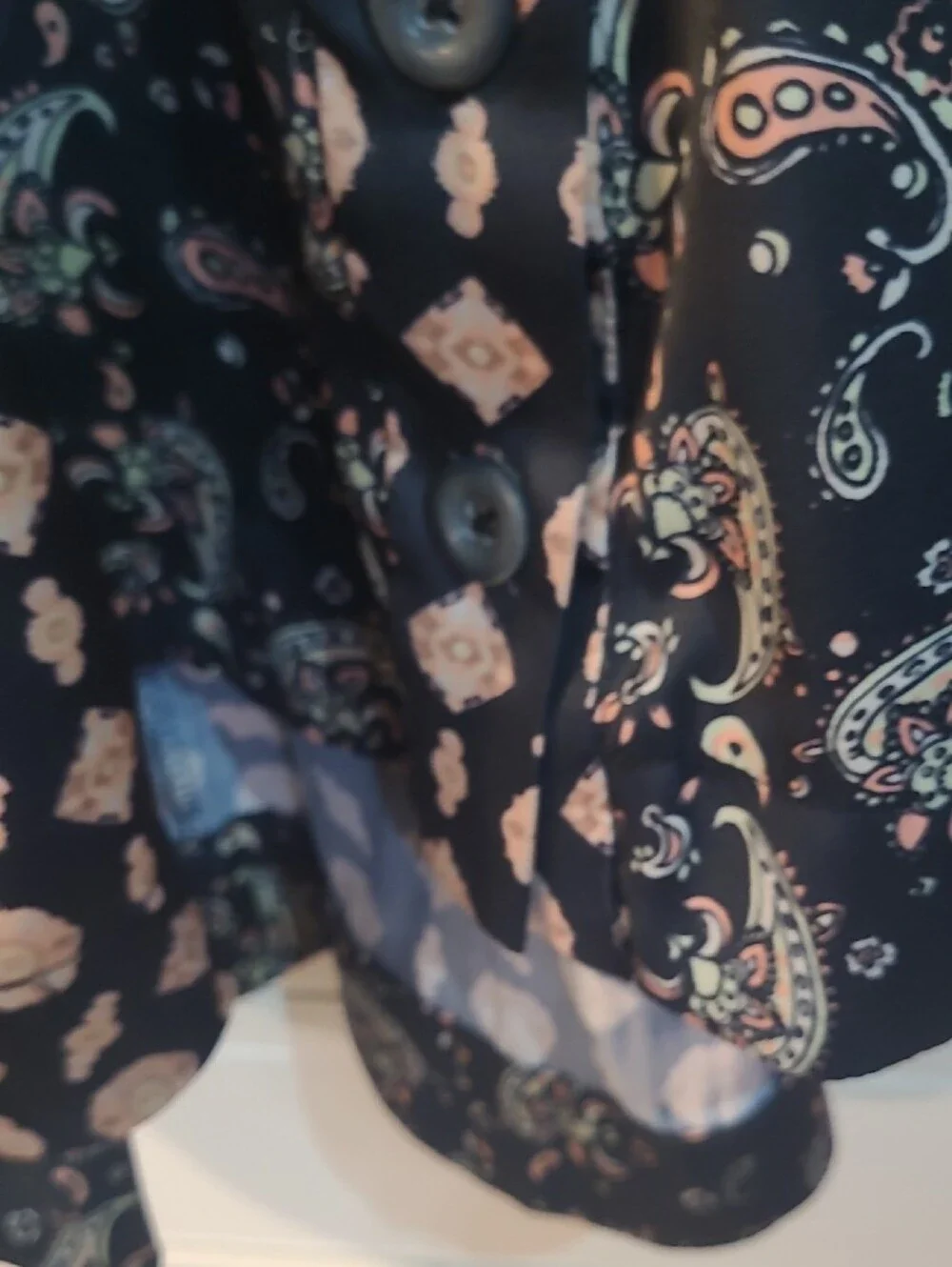 Free People Black Long-Sleeve Paisley & Floral V-Neck Dress with Blush Accents